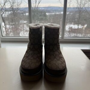 Coach Brown and Tan Patterned Boots
